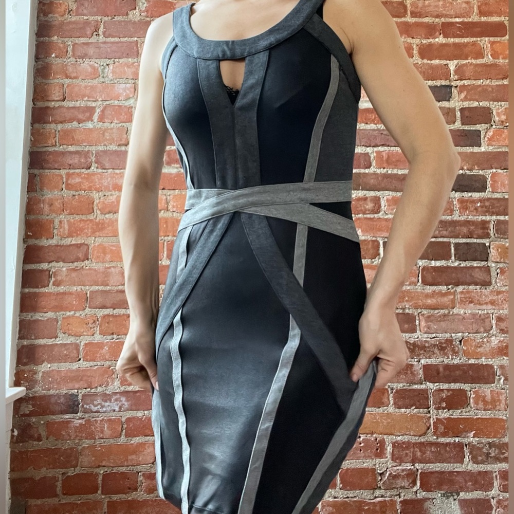 Black gray dress with cut-out